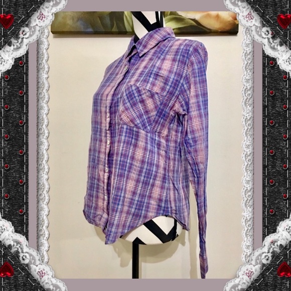 StyleMint Purple Plaid Button Down Shirt - Picture 2 of 6
